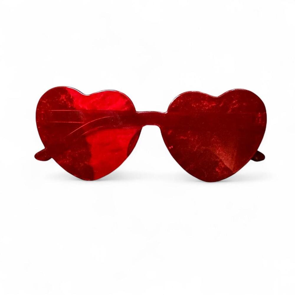 Heart Shaped Bright Red Y2K 90s Summer Pool Party Vibes Sunglasses — One Size - Picture 4 of 6